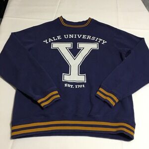 Yale University Sweatshirt Small Navy Blue Varsity Stripe Crewneck